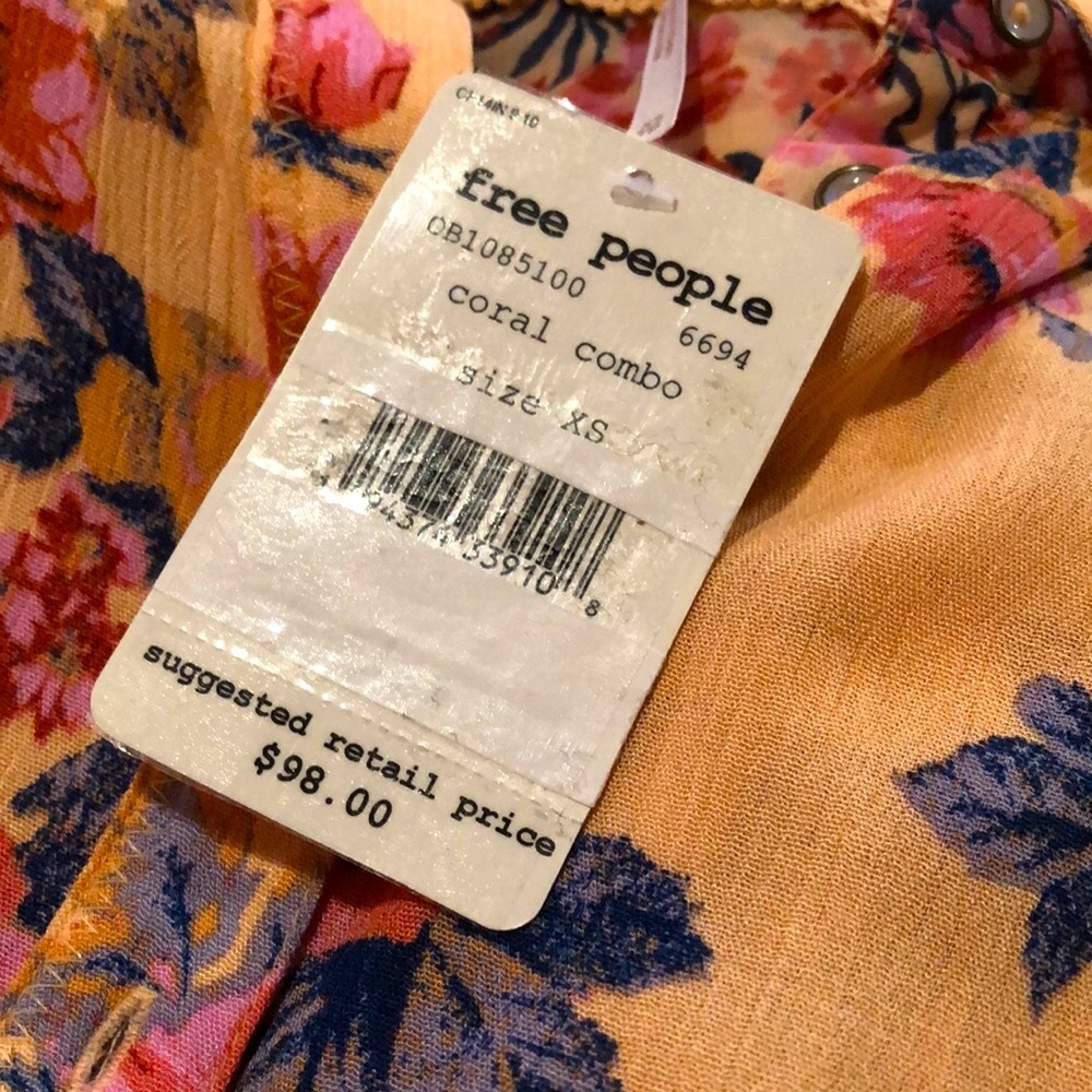 Free People Hold On To Me Button Down Shirt Coral Combo - Picture 14 of 15